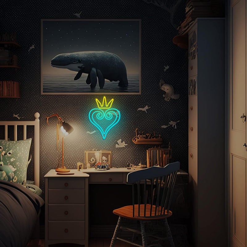 Manimo LED Kingdom and Hearts Neon Signs for Wall Decor, Anime Neon Sign, Neon Game Room Setup, USB Powered for Man Cave Game Home Party Bedroom Room Teenager Gamer Birthday Gifts(9.8 * 13in) - Image 3